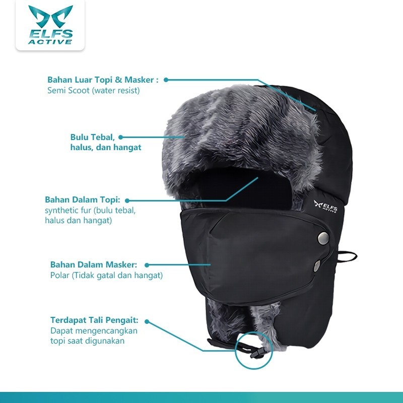 Jual ELFS ACTIVE BUNDLE Topi Ushanka Russian Topi Bomber 3in1 Cap dan ...