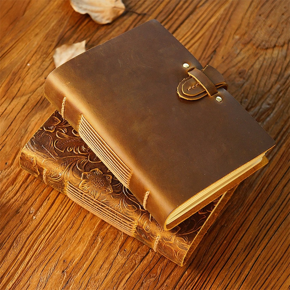 Jual Genuine Leather Journal Lock Design Blank Kraft Paper 400 Pages ...