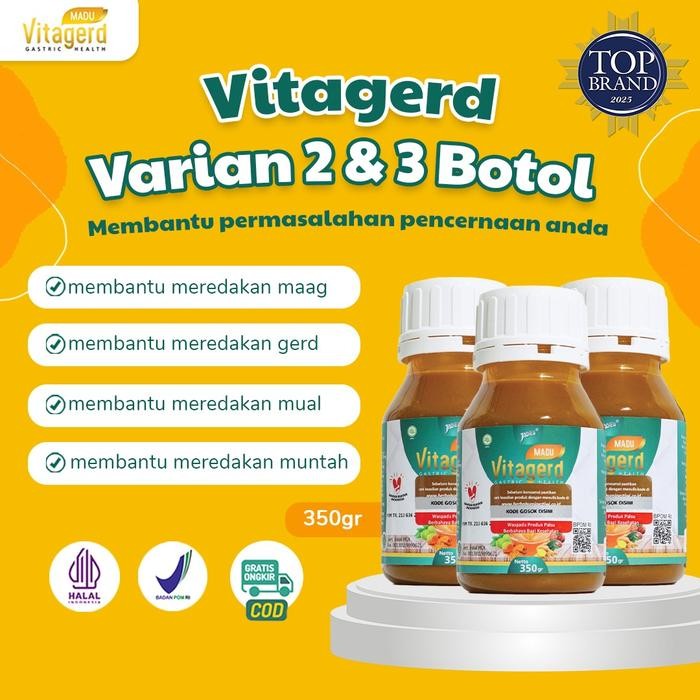 Vitagerd Varian 2 & 3 Botol Madu Lambung Membantu Masalah Pencernaan, Asam Lambung, Gerd, Mual,