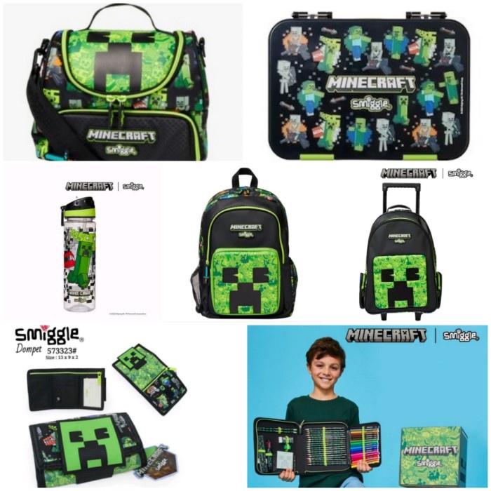 Jual Smiggle Minecraft Series Backpack, Lunch Bag, Trolley, Botol,Bento ...