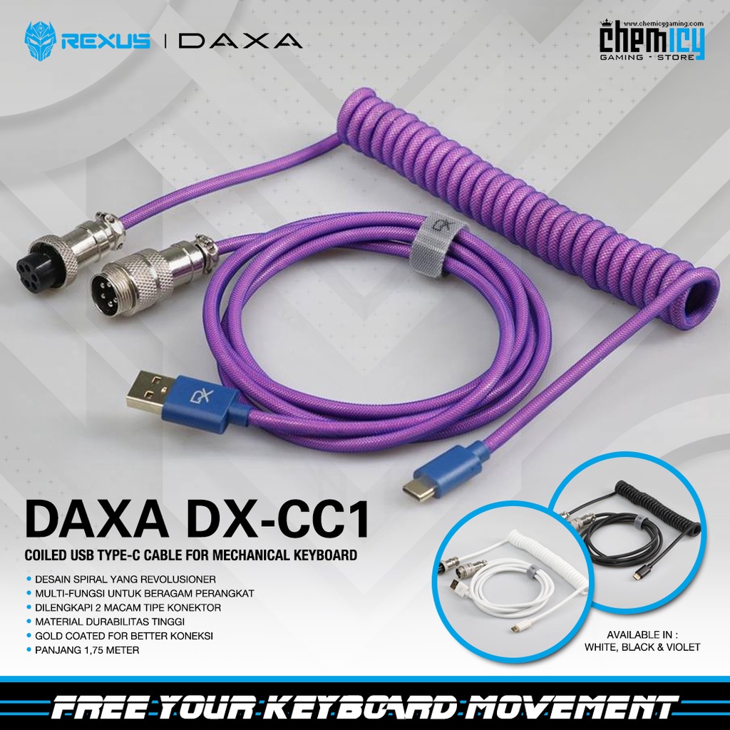 Jual Rexus Daxa DX-CC1/ CC1 Coiled Kabel USB Type C for Mechanical ...