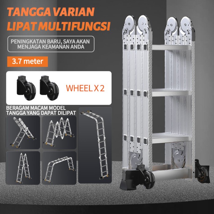 Jual Tangga lipat aluminium dengan roda / tangga herringbone serbaguna ...