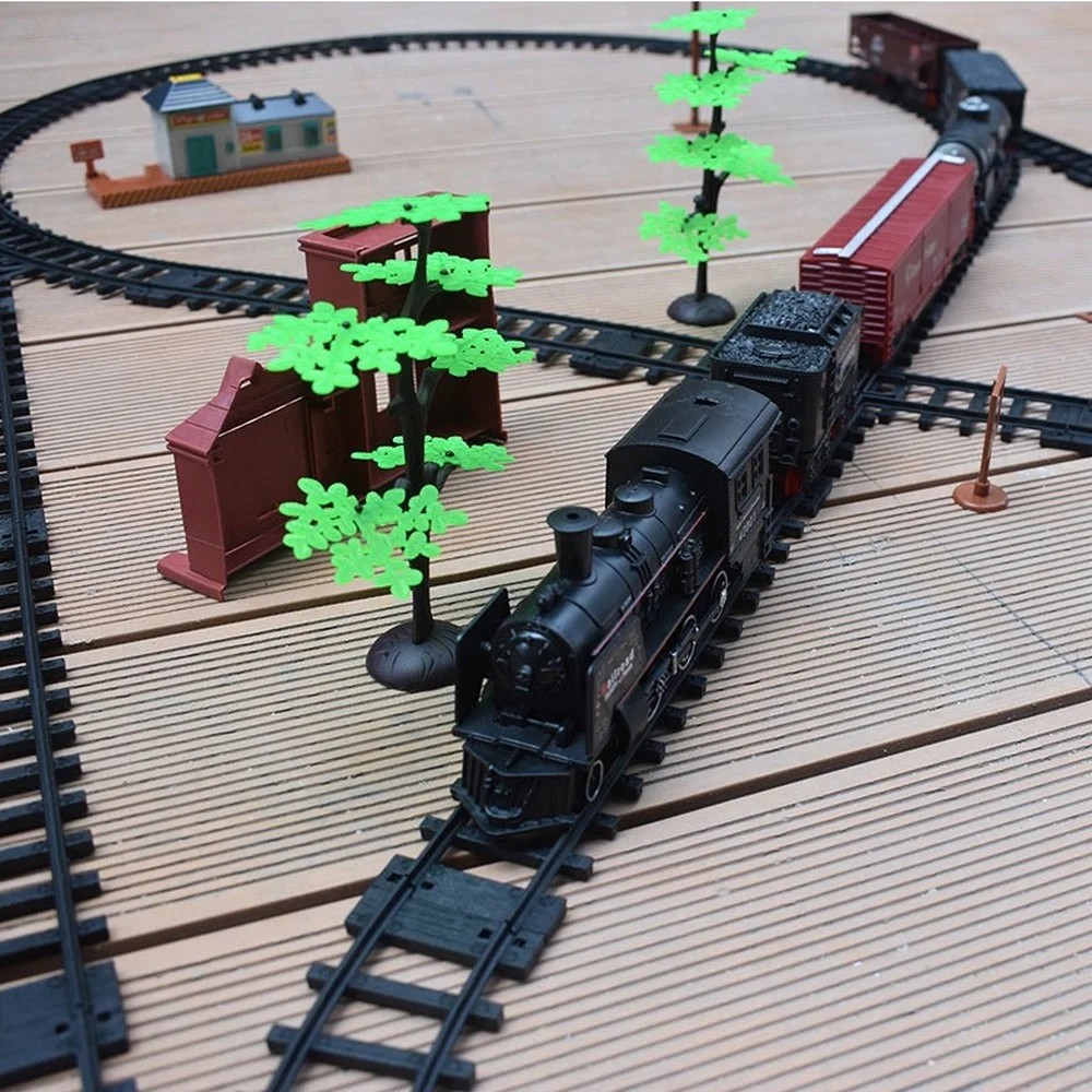 Jual Electric Smoke Simulation Classical Steam Train Track Toy Trains ...