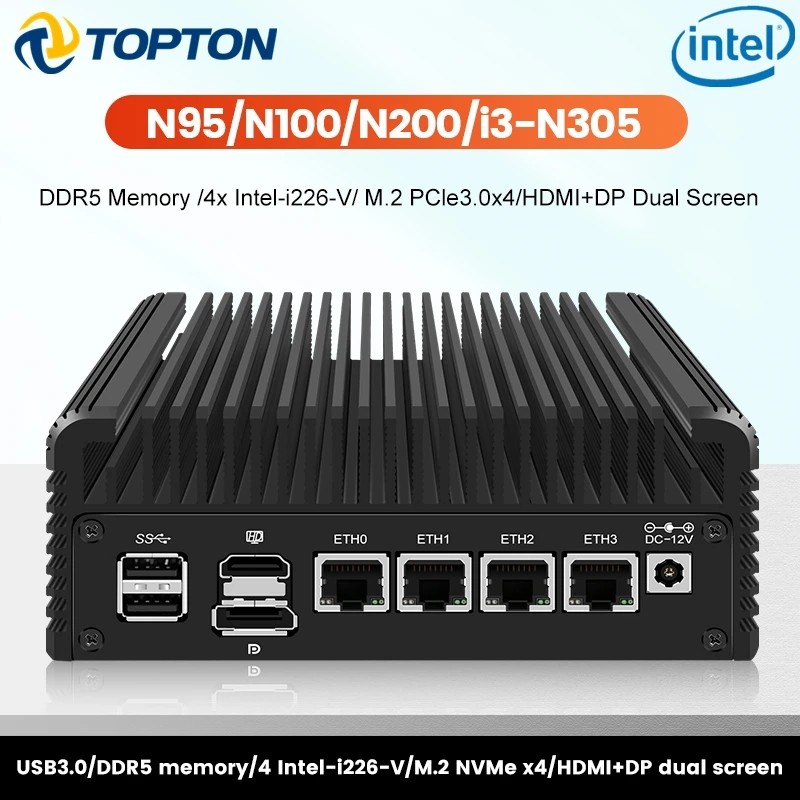 Jual 12th Gen Fanless Firewall Soft Router Intel i3 N305 N200 N100 DDR5 ...