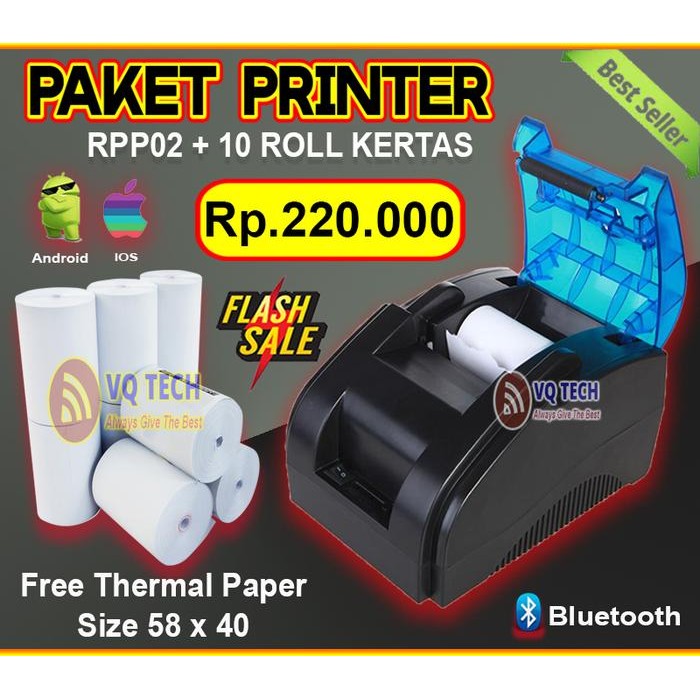 Jual Paket Printer Thermal Bluetooth Rpp02 + 10 Roll Kertas | Shopee ...