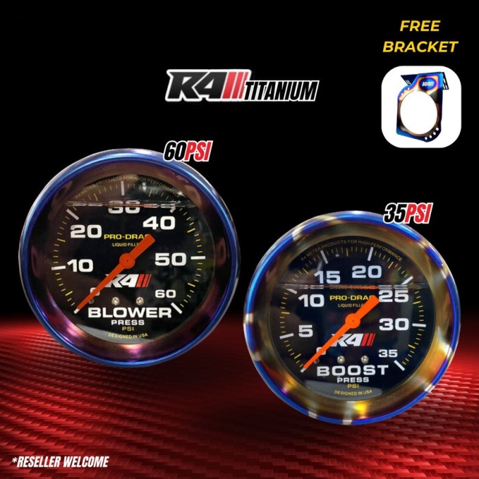 Jual Boost Meter R4 35 Psi Boost Meter 60 Psi R4 Titanium Free Bracket ...