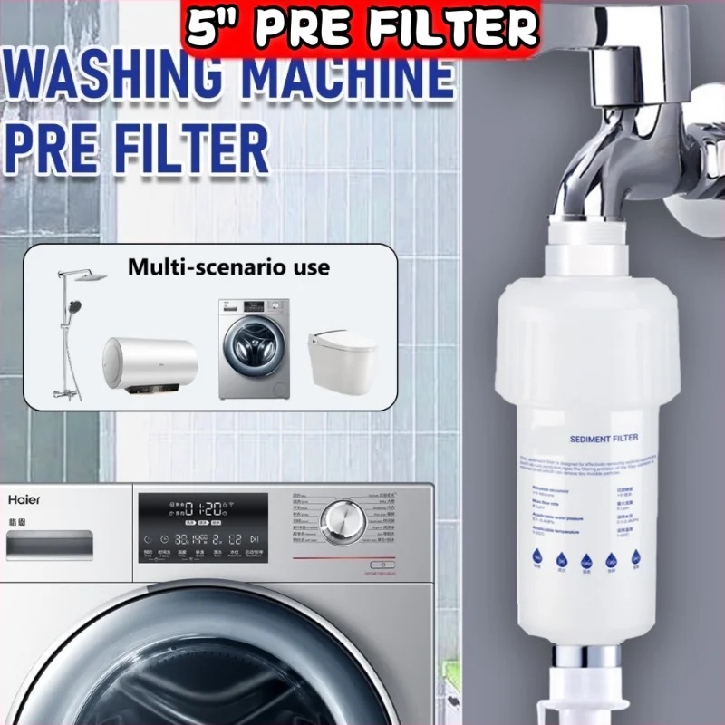 Brass L-Shape Sediment Water Pre-filter - 4 Cotton Cores For Dishwashers & Washing Machines