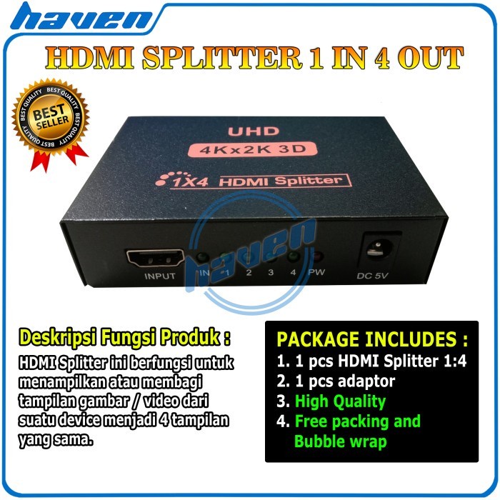 Jual [Expert] HDMI Splitter 4 Port 1 In 4 Out Splitter Repeater HDMI ...