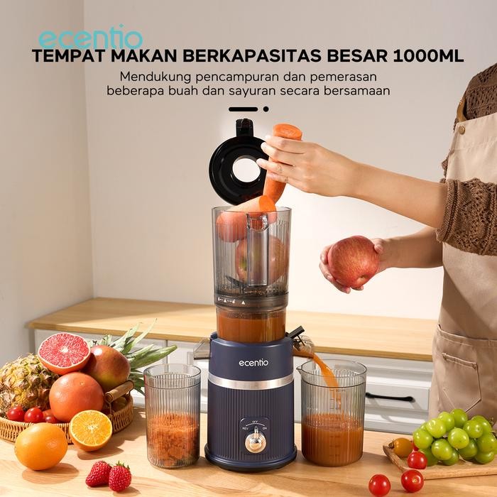 ecentio Slow Juicer Low Watt Juicer Buah Tanpa Ampas 82mm Easy Juice Filter-Free Low Watt Easy Clean Tanpa Potong Buah