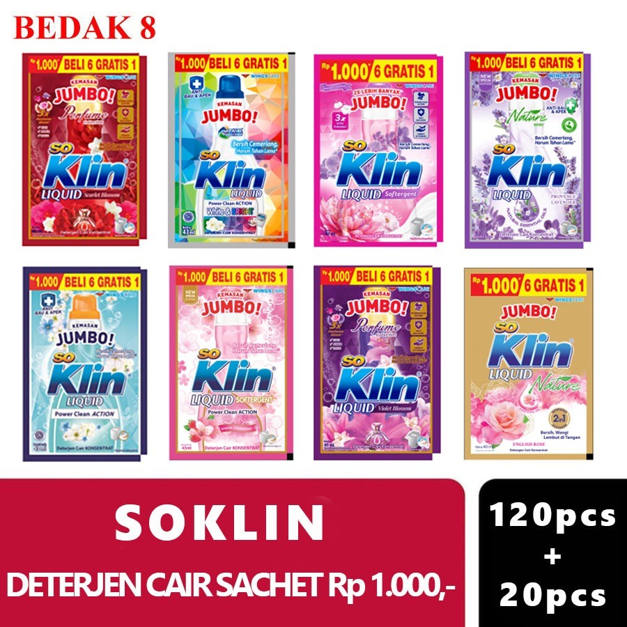 Jual [1 DUS] So Klin Deterjen Cair Sachet JUMBO/ So Klin Liquid ...
