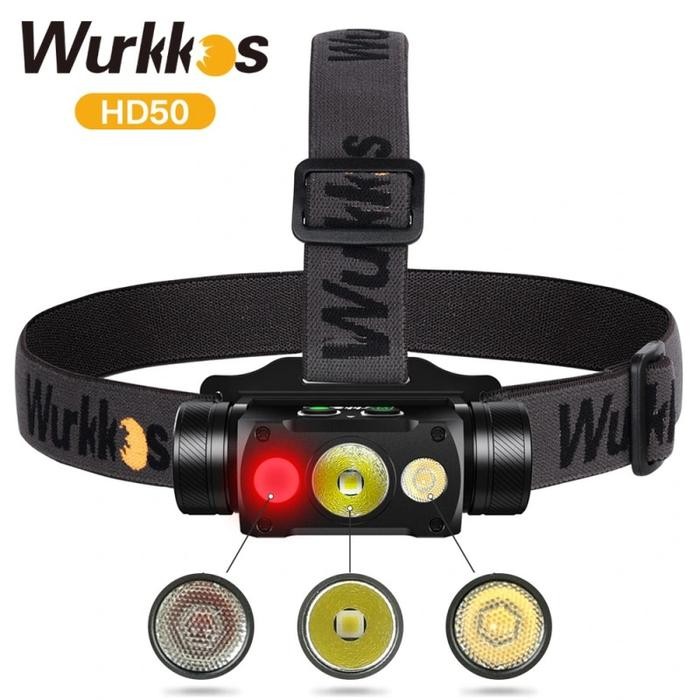 Jual WURKKOS HD50 Headlamp Spot Flood Red Light 4000lm 239m Senter