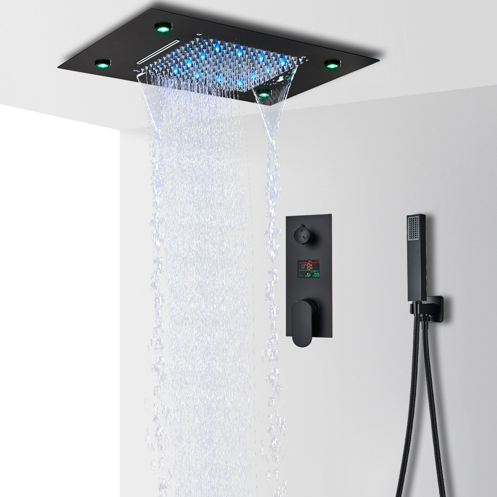 Jual Black LED Digital Display Shower Faucet Set Rain Waterfall Bathtub ...