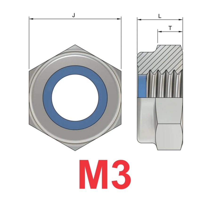 Jual Stainless Lock Nut M3 Nylon Insert SS304 Mur Hex 3mm DIN985 Steel ...