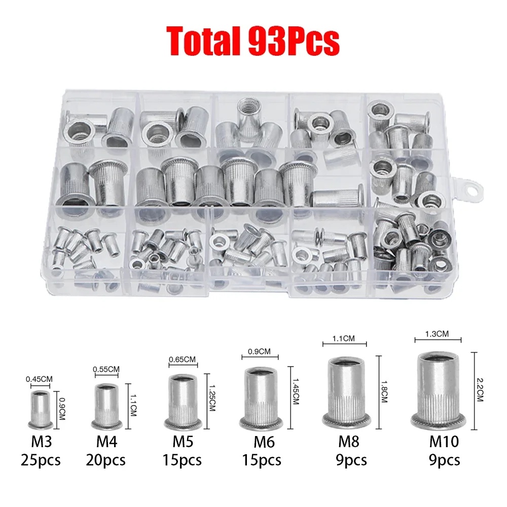 Jual 93Pcs Rivet Nuts Aluminum Alloy Heavy Duty Threaded Insert Nutsert ...