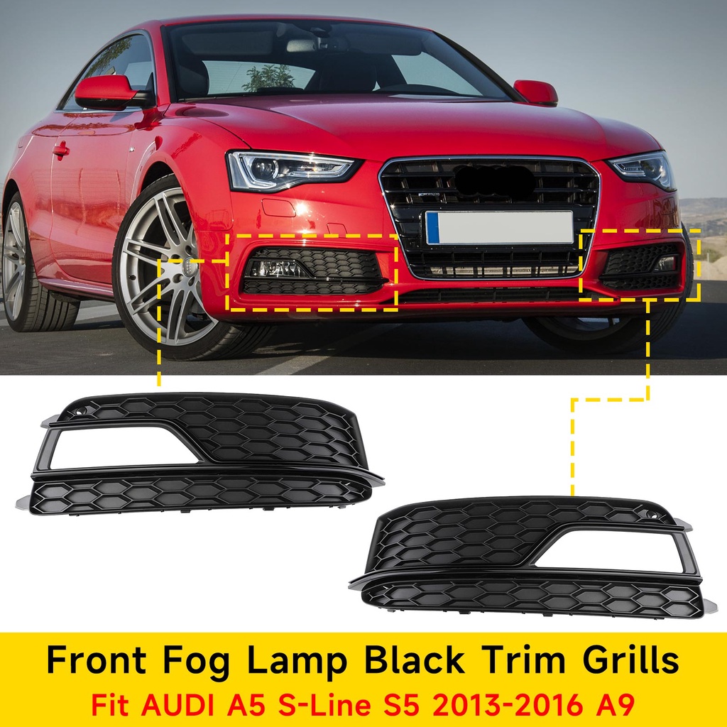 Astra Depots Pair Front Lower Fog Light Grille Honeycomb Mesh Grill Insert Compatible for S5 A5-SLine 2013-2016, Glossy Black Trim & Matte Black