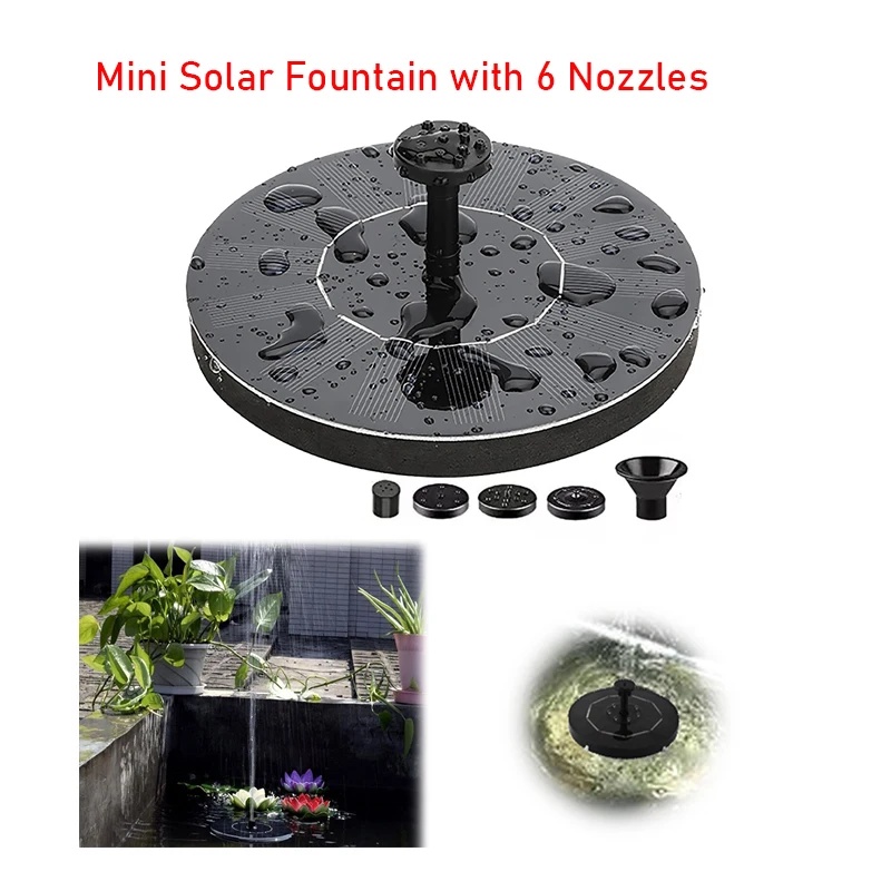 CHICIRIS Solar Fountain Pump – Brushless Motor With 6 Nozzles, 2.5W Panel For Bird Bath, Pond, Fish Tank & Garden Decor
