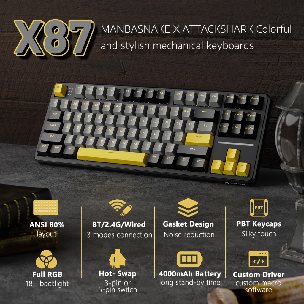 Jual Attack Shark X87 Esports Gaming Keyboard Mechanical Keyboard Rgb ...
