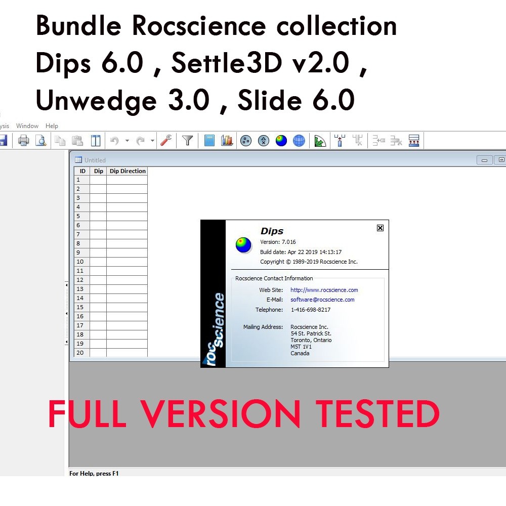 Jual Bundle Rocscience collection Dips 6.0 , Settle3D v2.0 , Unwedge 3. ...