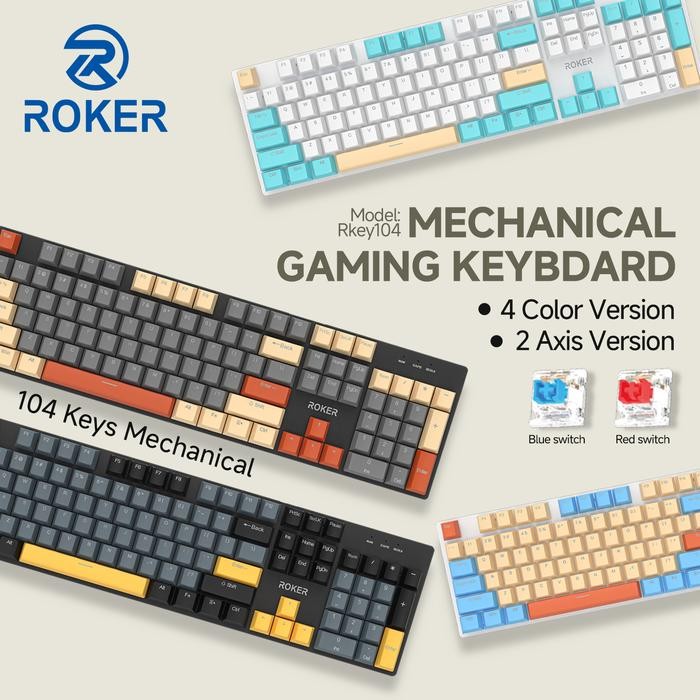 Jual Keyboard Gaming Mechanical Roker Rkey 104 blue switch red switch 8 ...