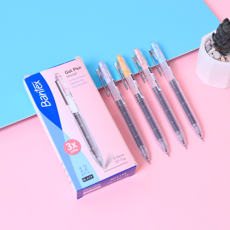 Bantex Gel Pen / Pena Sekolah 0.5 mm Tipe ST Anti Macet Isi 3X Tinta Cepat Kering BG1120 (3)