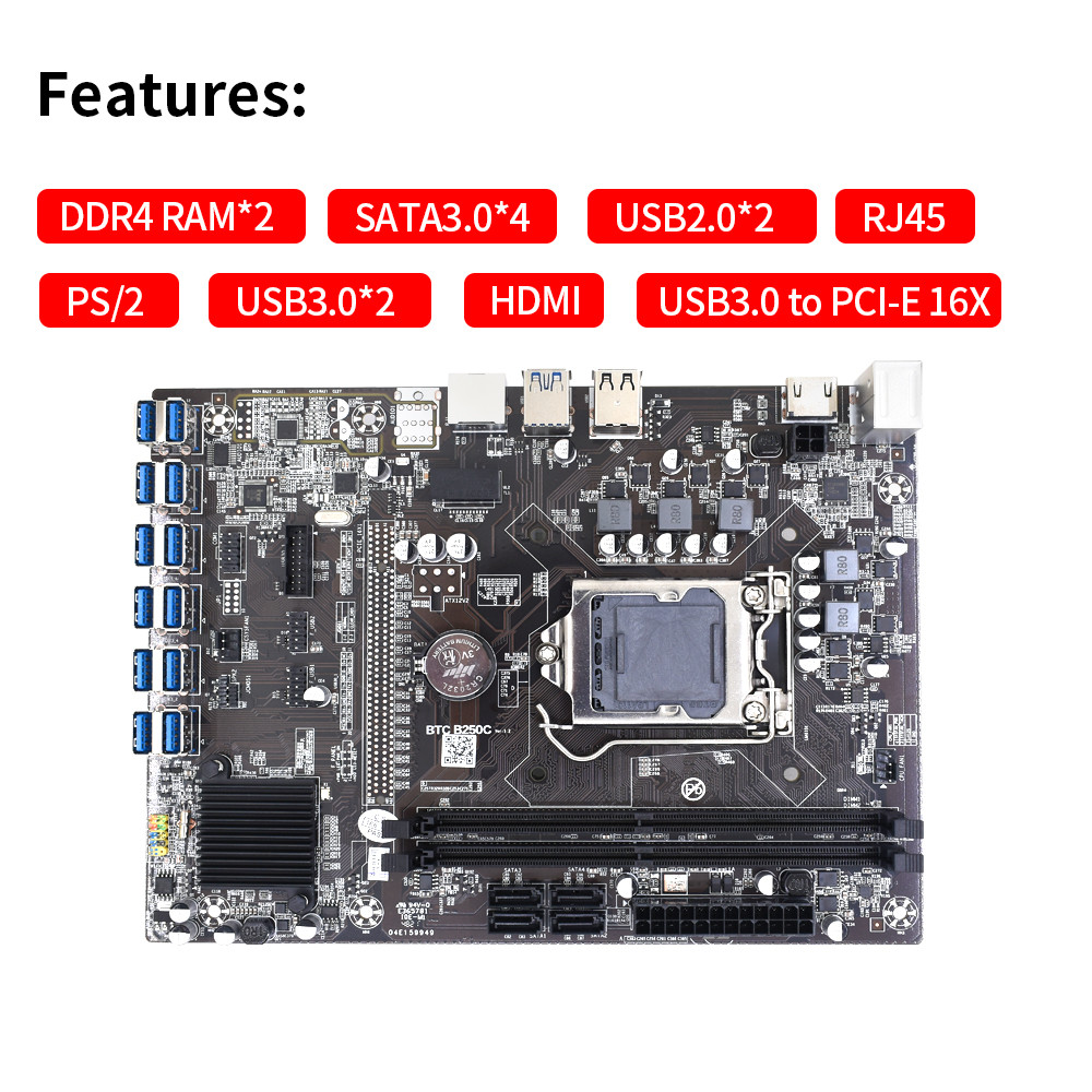 Jual Top B250 BTC Mining Motherboard B250C Motherboard Set 12 PCI-E X16 ...