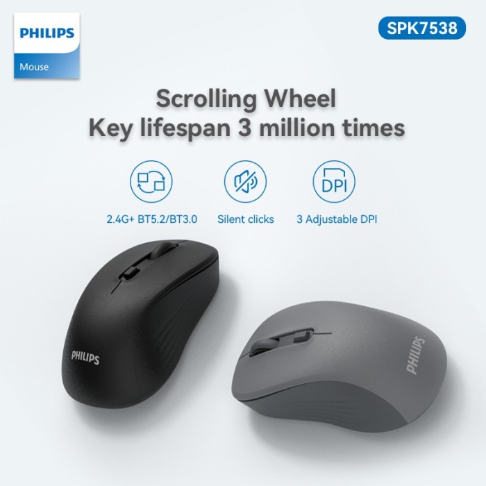 Jual Philips Mouse Wireless + Bluetooth SPK7538 Dual Mode 1600 DPI ...