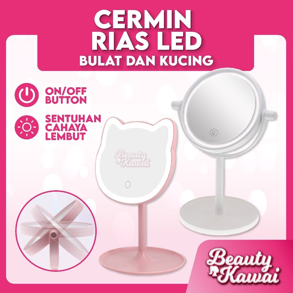 Jual (TJA) Produk Baru Cermin Rias LED Bulat Kucing 15 cm Tombol Touch ...