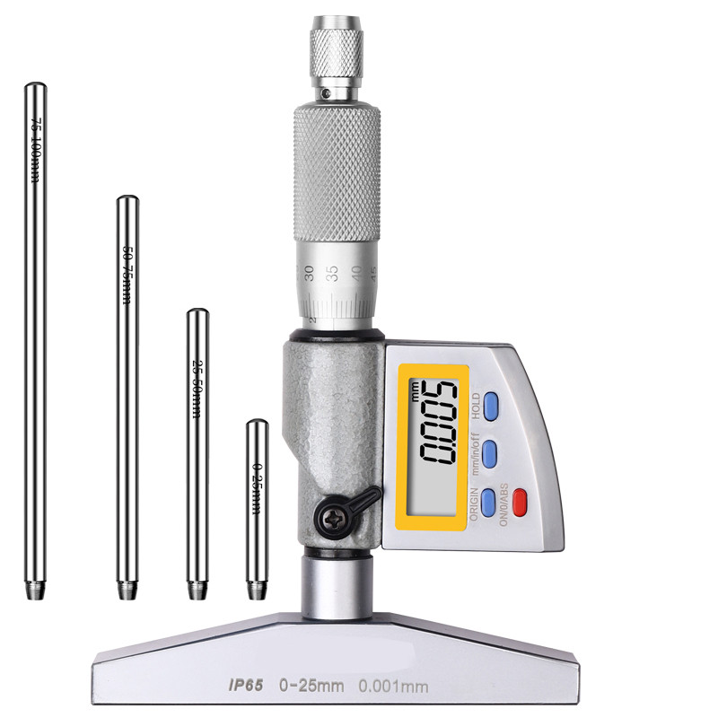 Jual NEW IP65 0-100mm Digital Depth Micrometer with Interchangeable Rod ...