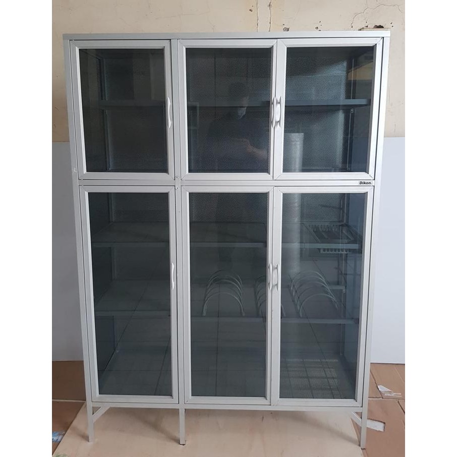 Jual rak piring aluminium kaca 3 pintu DIKON | Shopee Indonesia