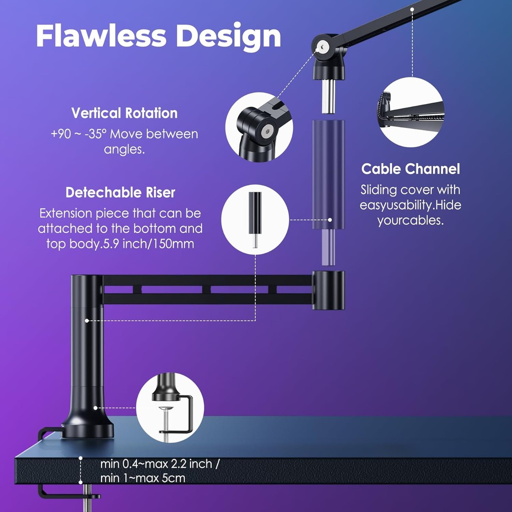 Jual Mic Boom Arm Low Profile Microphone Arm Stand With Screw Adapter ...