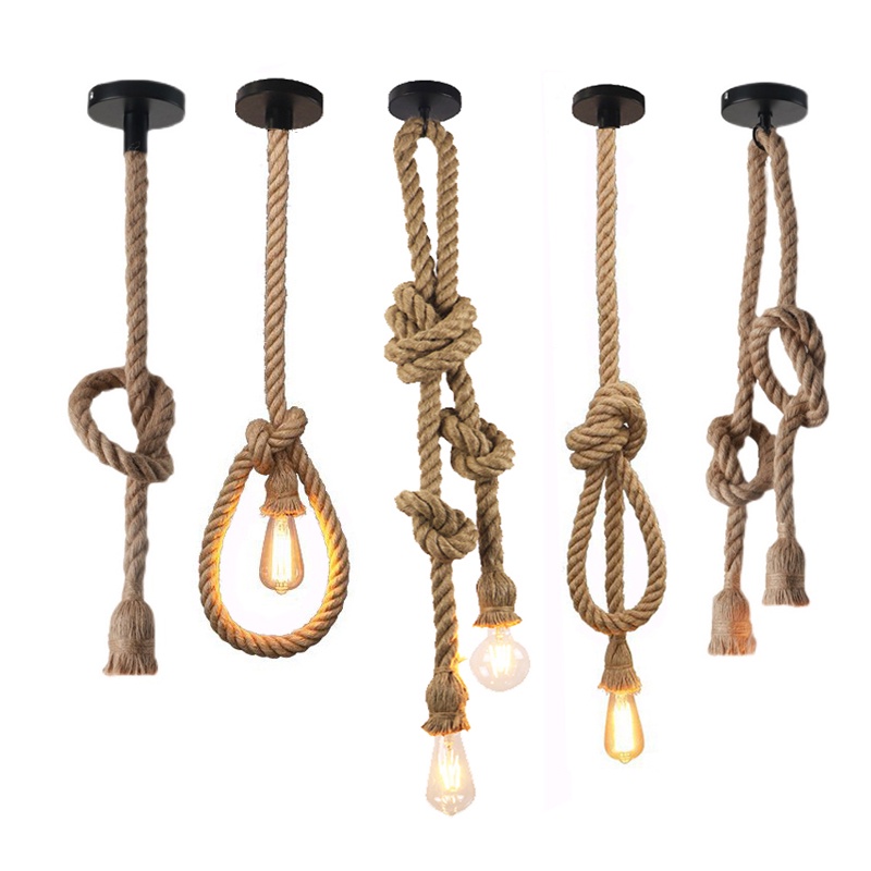 Jual Vintage Hemp Rope Pendant Light American Retro Industrial Hanging ...