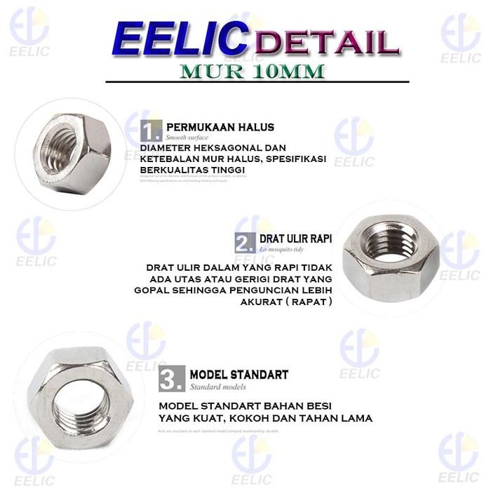 Jual Mur-M10Mm Mur 10 Mm 10 Pcs Dengan Diameter Drat Dalam 10 Mm ...