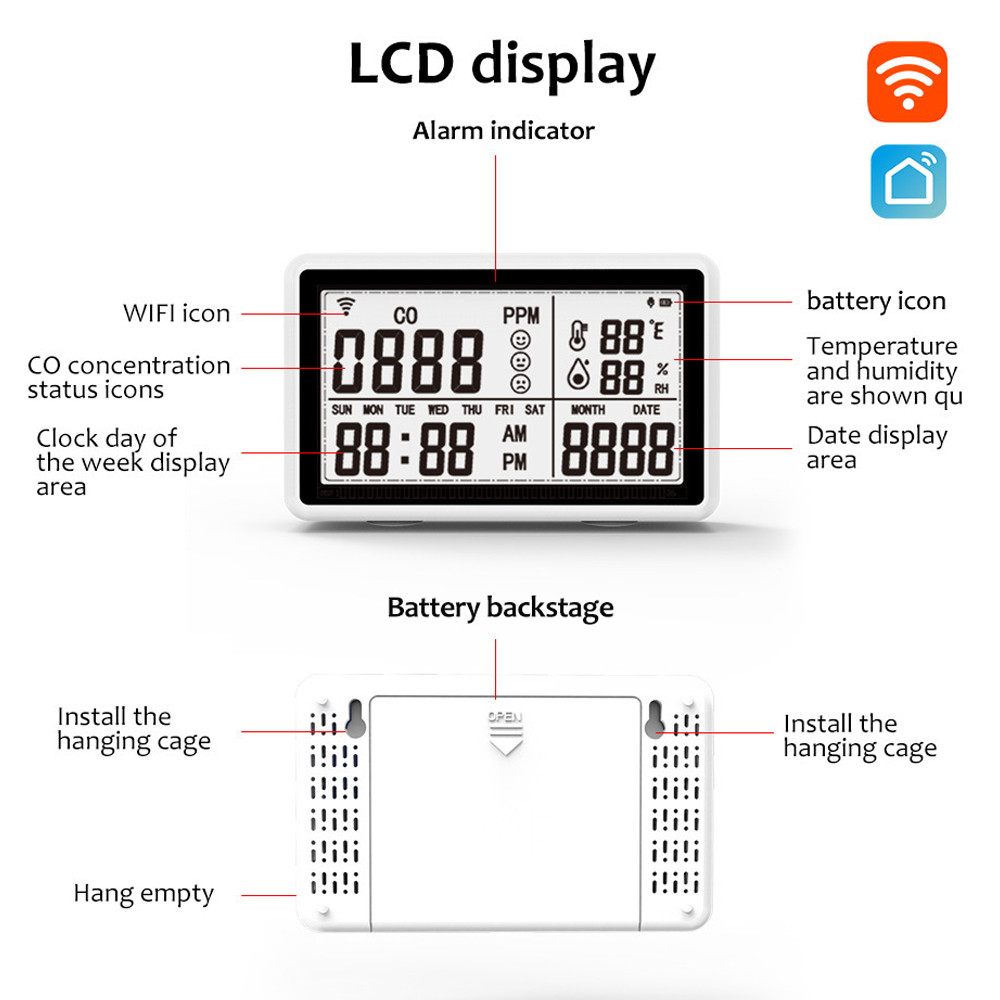 Jual CO Tester Wifi Temperature Humidity Sensor CO Detector Safety ...