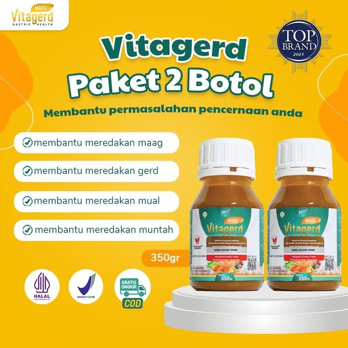 Vitagerd 2 Botol - Membantu Mengatasi Masalah Pencernaan Asam Lambung, Gerd, Mual, Muntah BPOM &