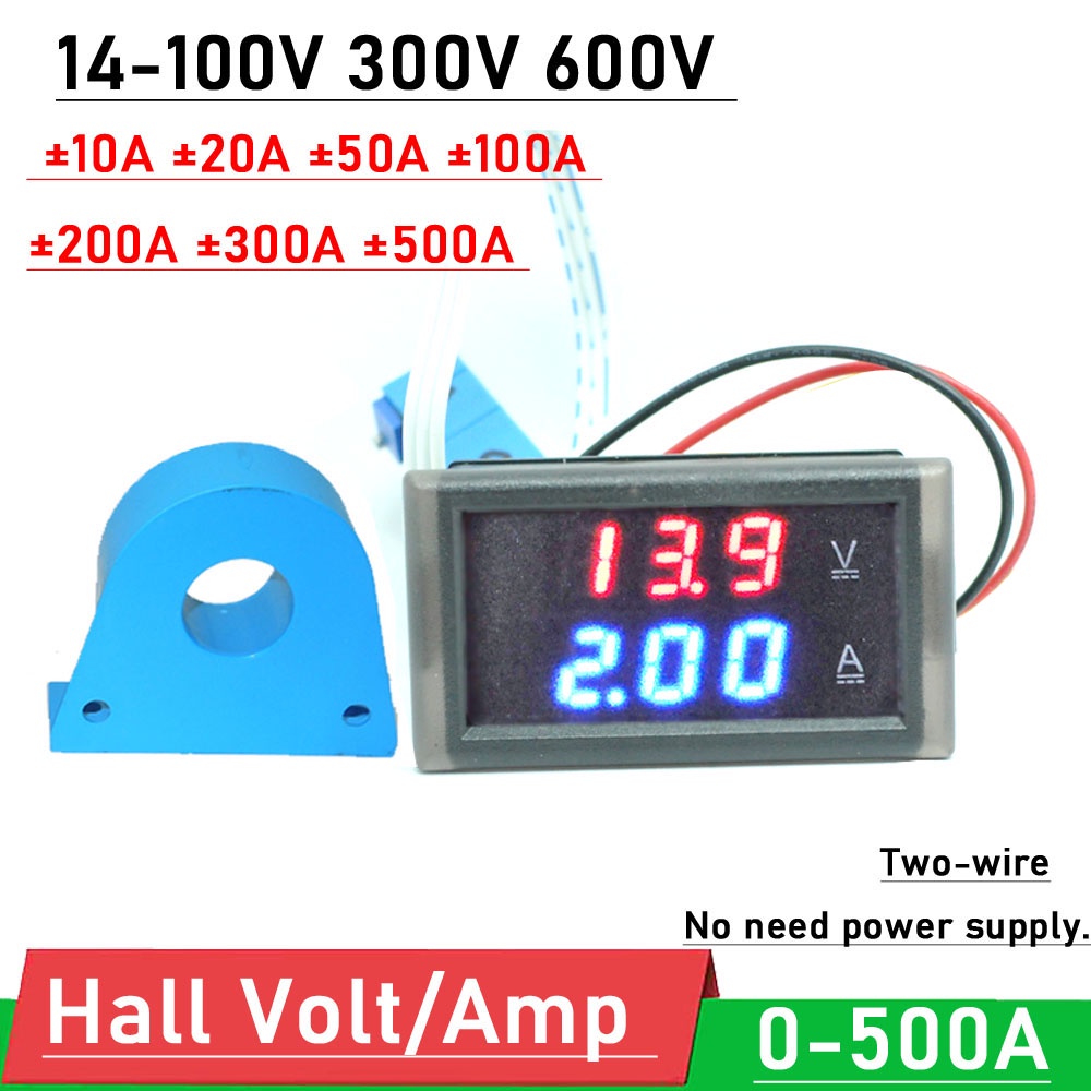 Jual LIM 2wire 14-600V 0-500A DC Hall Voltmeter ammeter LED Digital ...