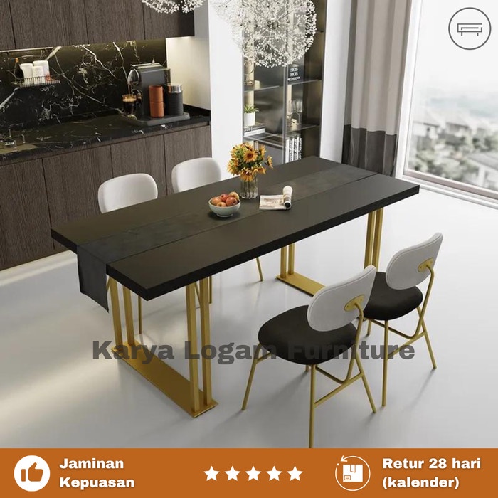 Jual Dining Table Set Modern Minimalis - Meja Makan Besi Top Kayu Solid ...