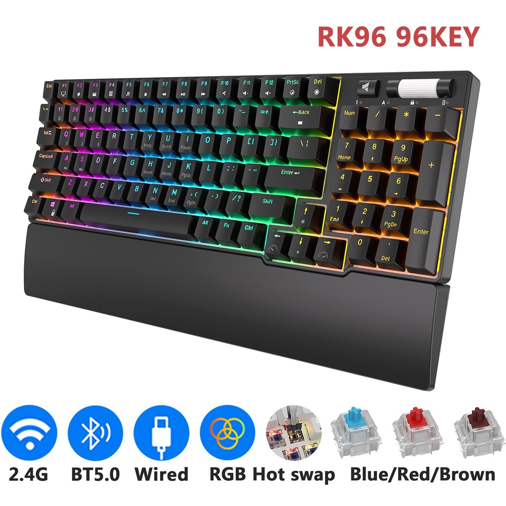Jual New!!! RK96 96 Keys RGB Wireless Bluetooth Mechanical Keyboard Tri ...