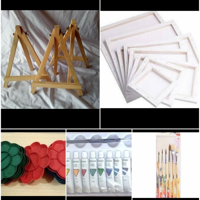 Jual Paket Promo Alat lukis + kanvas 30x40 + mini easel | Shopee Indonesia