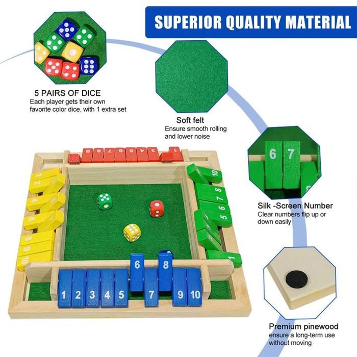 Jual Cod 4 Warna Mainan Board Game Dadu Shut The Box Angka Shut The Box ...