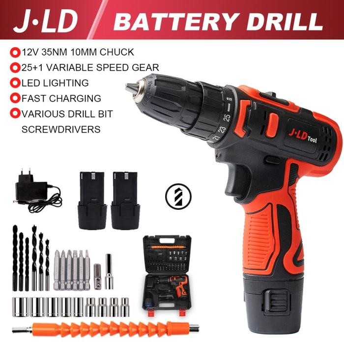 Jual JLD Cordless Drill Mesin Bor JLD 12V Cas 2 Baterai 29pcs Tool Kits ...