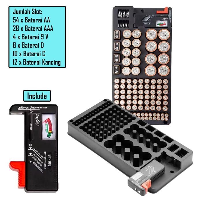 Jual Kotak Tempat Penyimpanan Baterai 116 Grid Dan Tester Battery Merah ...