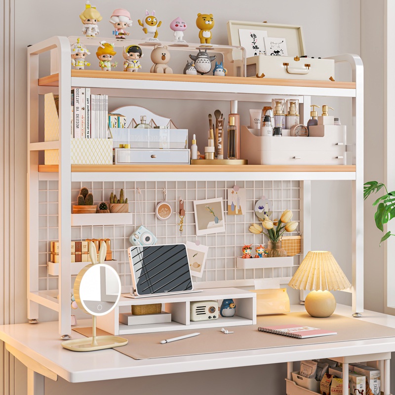 Jual Bookshelf Bookcase With Grid Desktop Multi-layer Wrought Iron ...