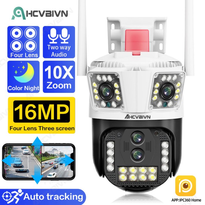 Jual 16MP 8K HD IP Camera 10X Zoom Outdoor Four lenses Three-Screen PTZ ...