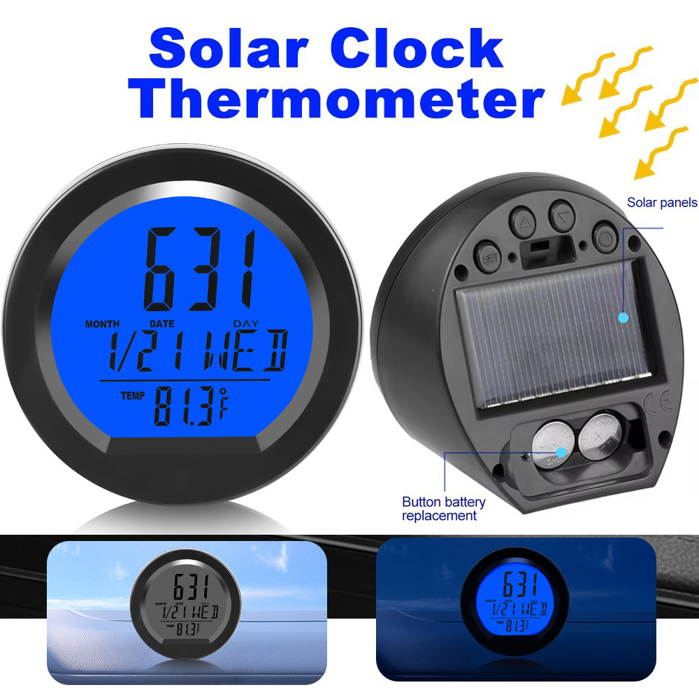 Jual Solar Car Clocks For Dashboard Digital Lcd Clock Temperature Time ...