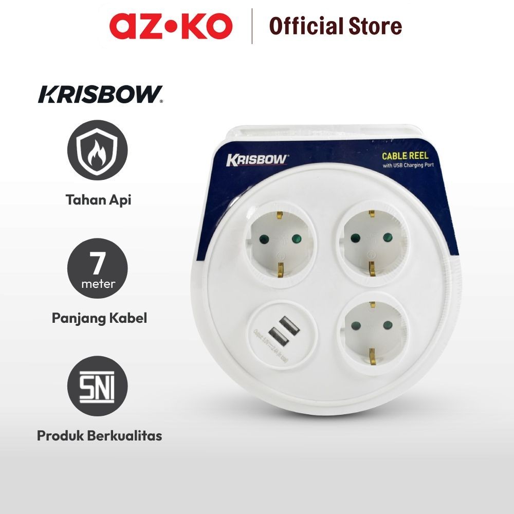 Jual Azko Krisbow Kabel Roll Dengan USB 7 Mtr 2.4A Cable Reel Terminal ...