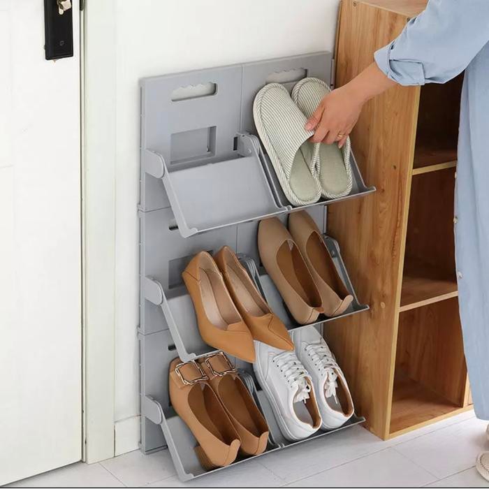 Jual Stackable Shoe Rack Vertical Organizer Rak Sepatu Nail Wall Mount ...