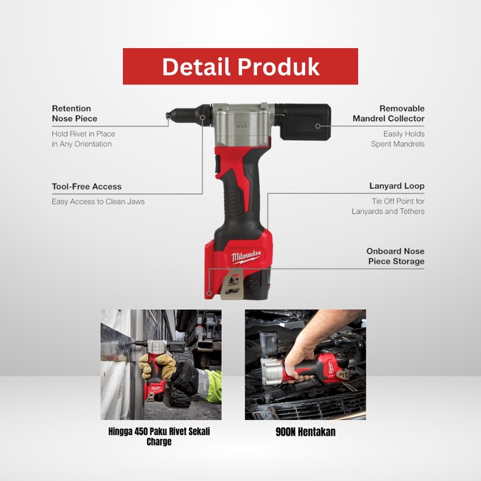 Jual Alat Rivet Milwaukee M12 BPRT-0C Cordless Rivet Tool Baterai ...