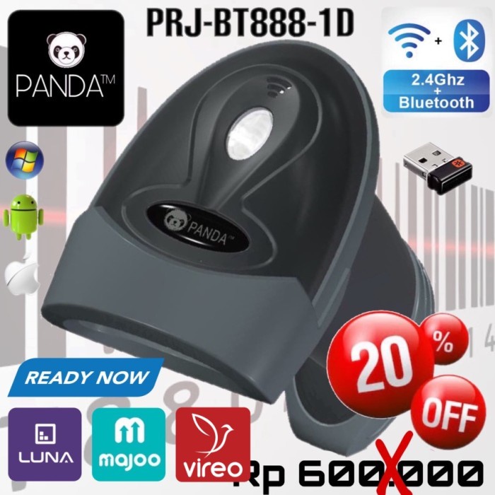Jual PANDA PRJ-BT888-1D WERELESS LASER BARCODE SCANNER (BLUETOOTH+2.4G ...