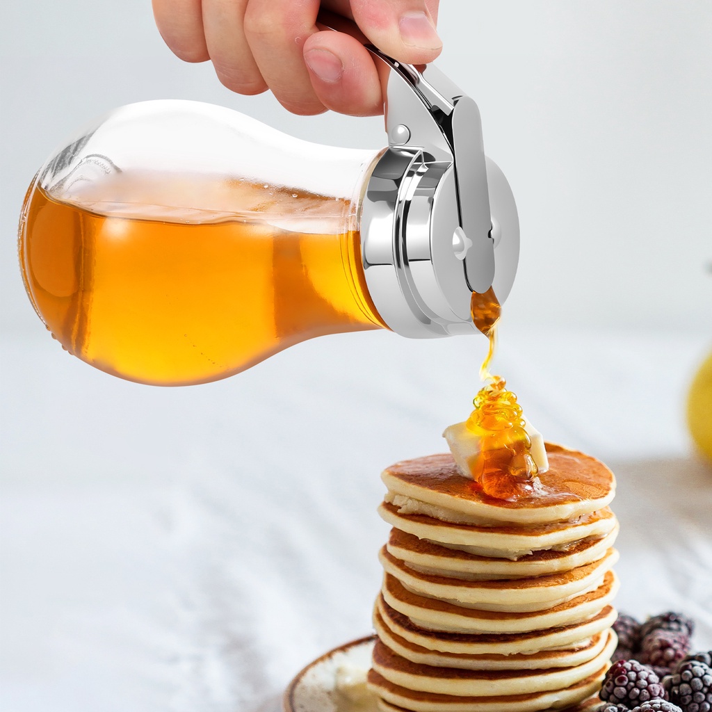 Jual Glass Syrup Dispenser Bottle Honey Maple Syrup Pitcher with ...