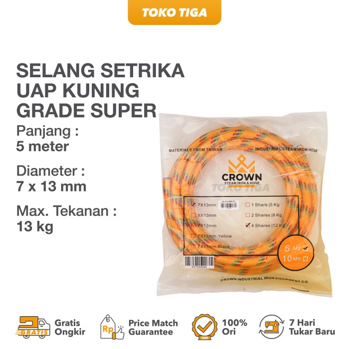 Jual Selang Setrika Uap Kuning Grade SUPER / 1 Meter Merek CROWN ...